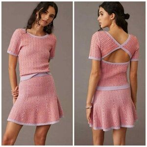 Anthropologie Maeve Knit Cut Out Sweater /Skirt Set Retail $198, Size Small